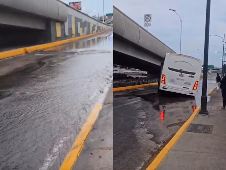 Fuga de agua provoca socavón en Avenida 5 de Febrero; unidad de transporte afectada